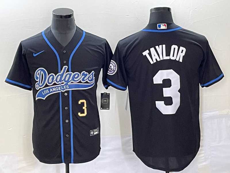 Men%27s Los Angeles Dodgers #3 Chris Taylor Number Black With Patch Cool Base Stitched Baseball Jersey->los angeles dodgers->MLB Jersey